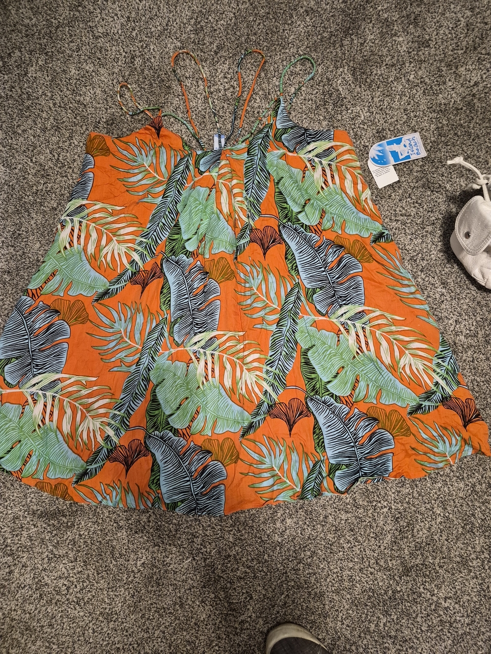 Tropical Leaf Spaghetti-Strap Camisole in Orange & Green